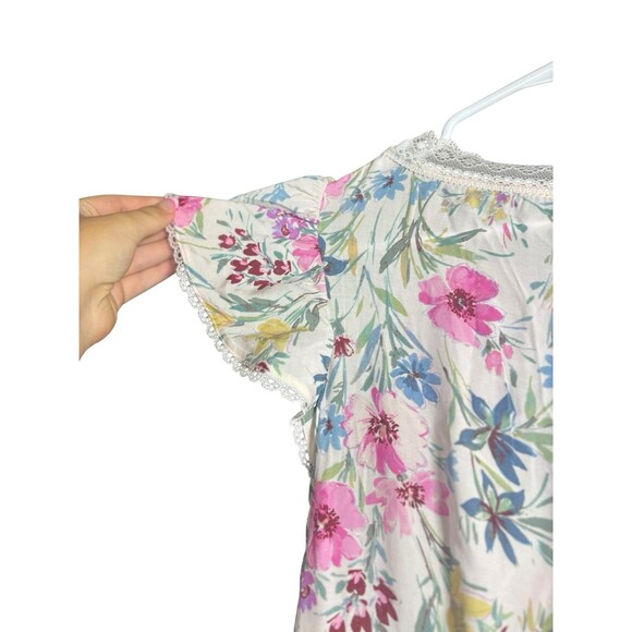 Gap Lace-Trim V-Neck Crepe Maxi Dress Small White Floral Pink Blue Cottagecore - Picture 10 of 11